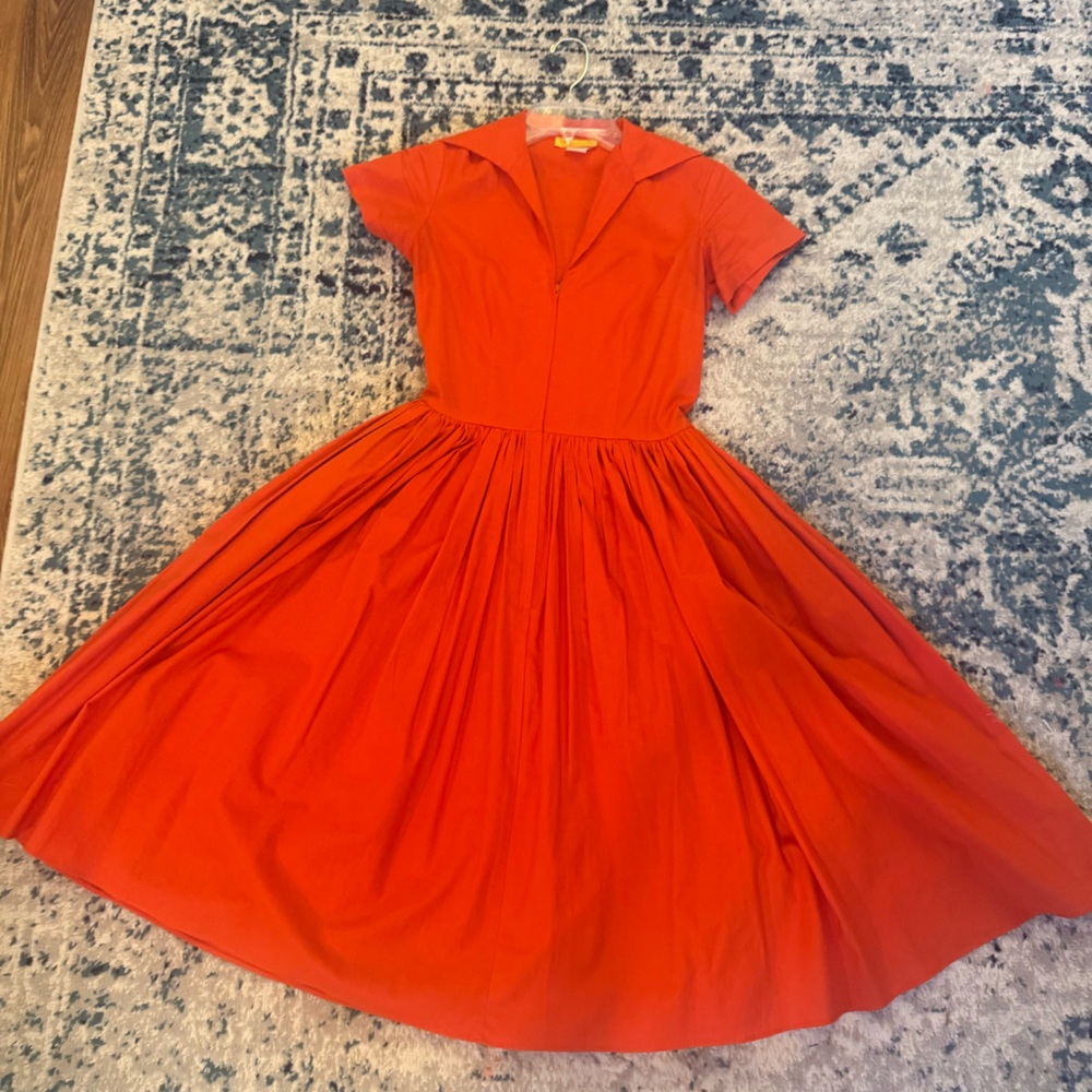 Bernie Dexter Bright Orange Red Kelly Collared Midi Dress